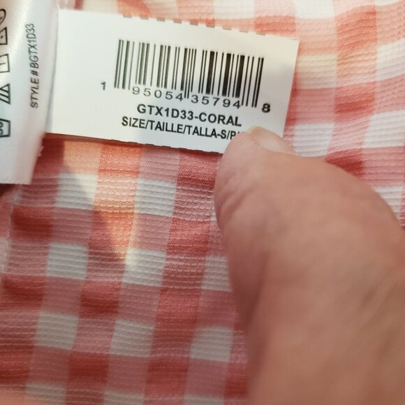 𝅺bcbgeneration Babydoll Midi Coral Check Milk Maid Dress, Size Small - Picture 15 of 15